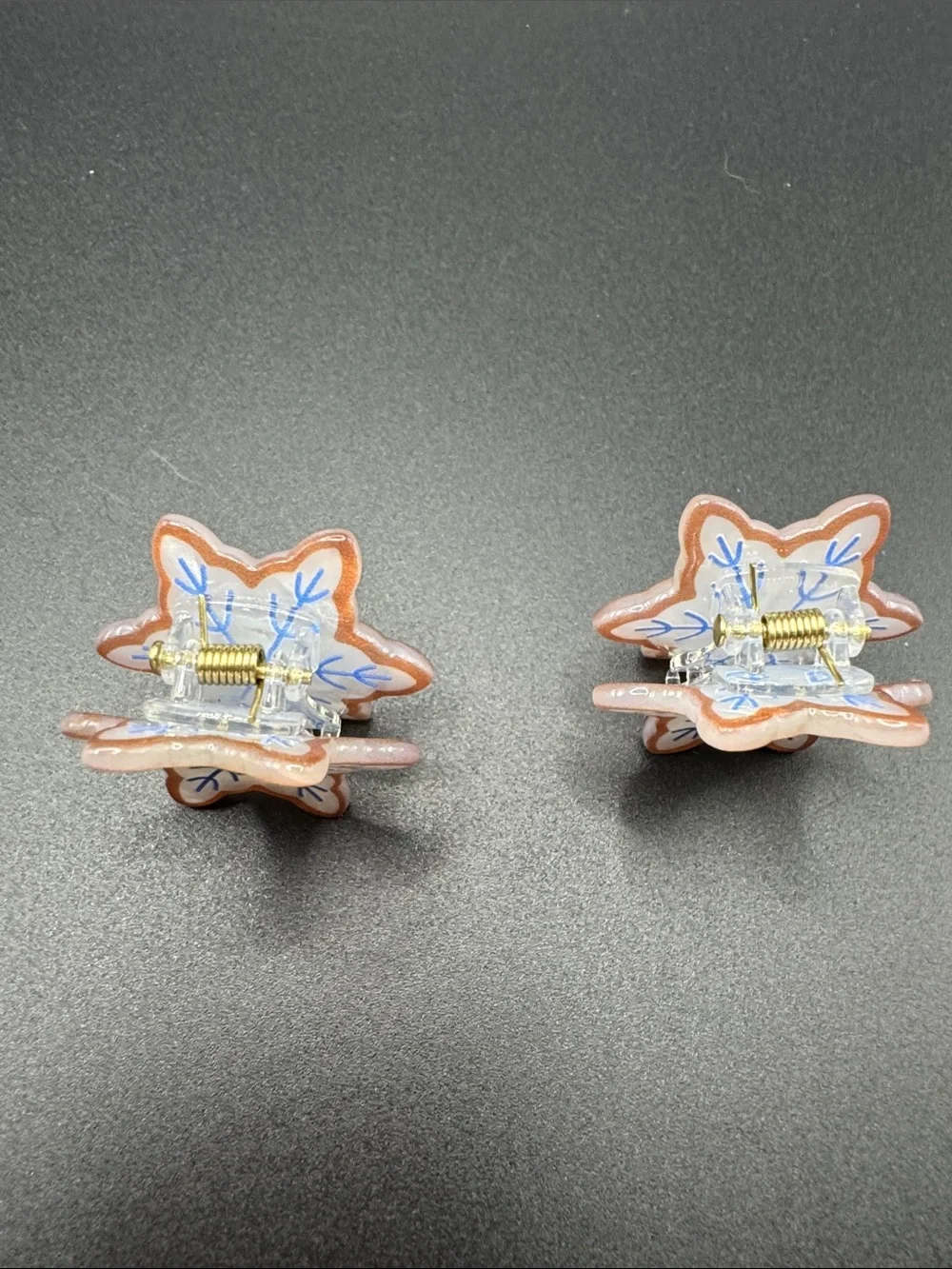 Snowflake Gingerbread Hair Clip - Blue Crystal Accents set of 2